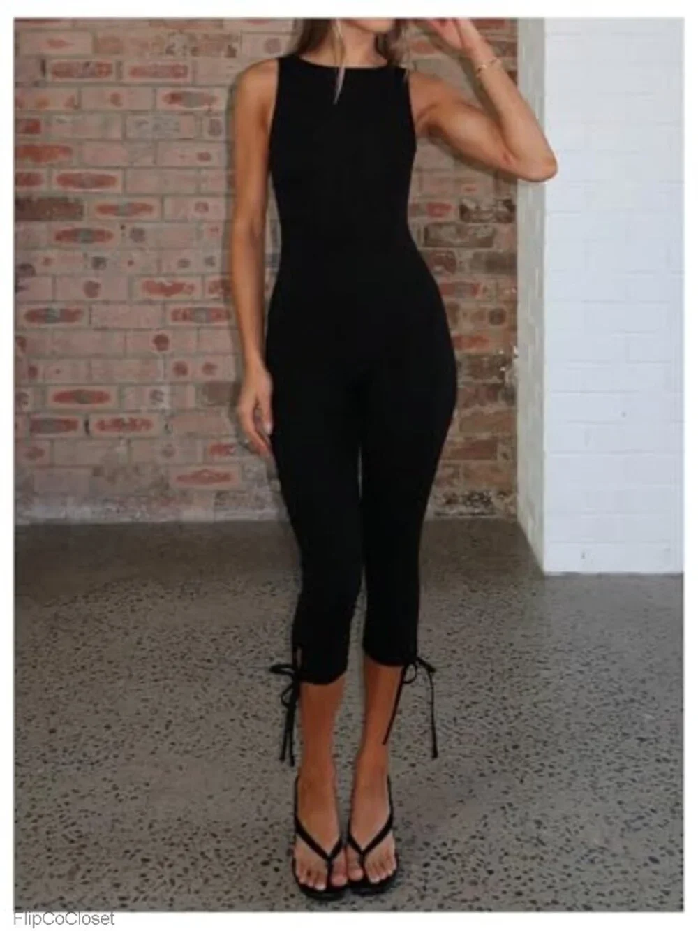 Womens Backless Capri Jumpsuits Tie Knot One Piece Bodycon Romper Summer